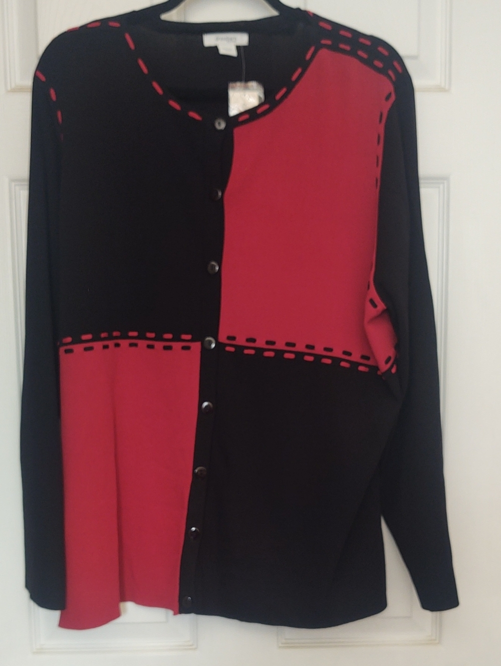 Dressbarn Women’s Black and Red Colorblock Cardigan Sweater - Size 22/24